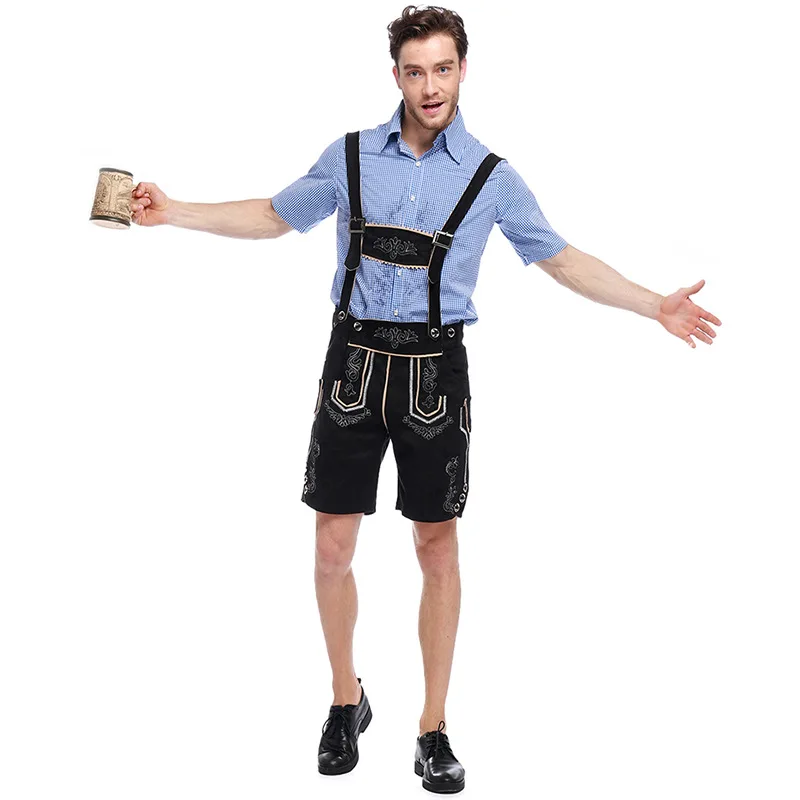 Costume Oktoberfest Homme Complet – Lederhosen Cuir + Chemise Bavaroise à Carreaux | Traditionnel Allemand, Fête, Déguisement - 2