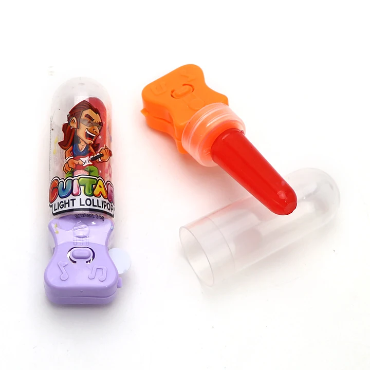 Mini LED Light up Guitar Shaped Lipstick Candy Toy Lollipop