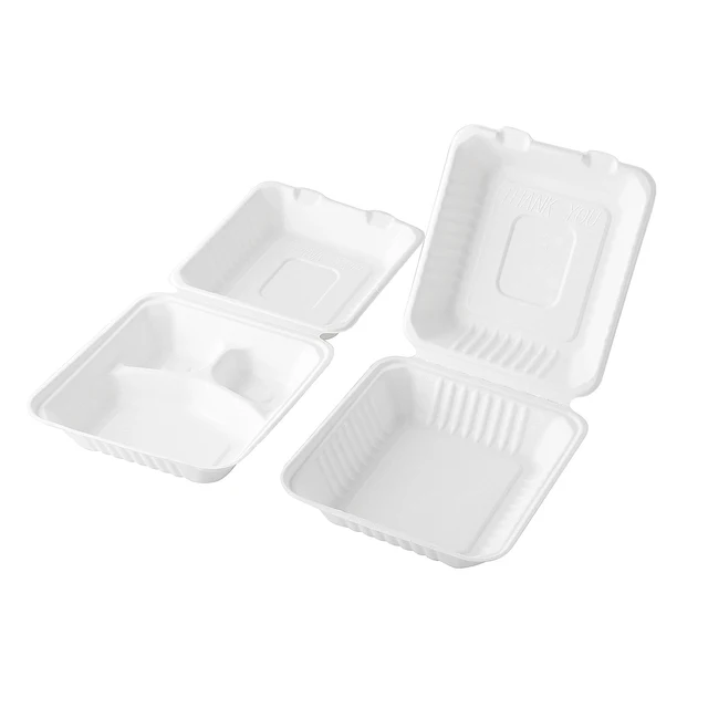 Biodegradable Bagasse Sugarcane Food Take Out Container 8 inch one compartment 3 compartment lunch box