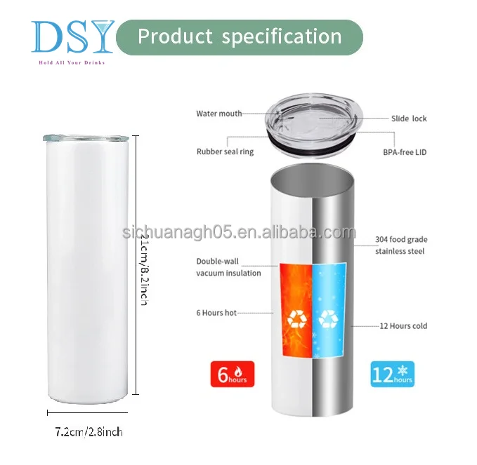 США Бесплатная доставка 12oz 15oz 20oz 30oz оптовая продажа прямой стакан из нержавеющей стали Белые сублимационные заготовки с пластиковой соломинкой