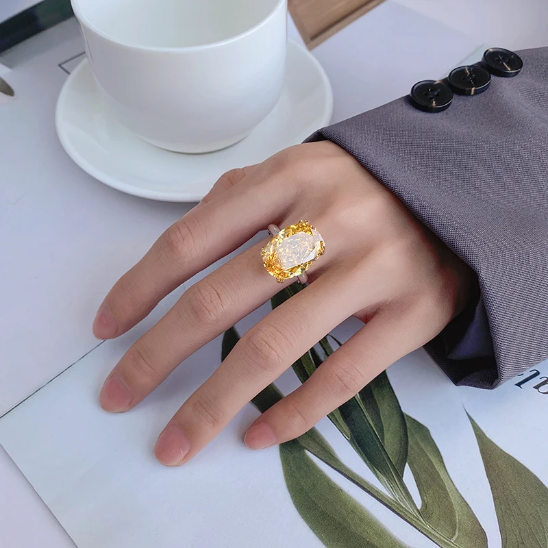 Bague Alliance Avec Diamant - Argent Sterling Plaqué Or Jaune - Taille Ajustable - Neuf Sans Emballage