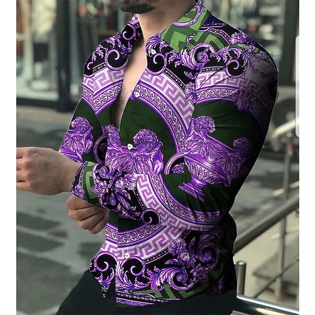 Camicia da uomo grafica Paisley colletto classico verde nero casual quotidiano manica lunga abbigliamento camicia classica di design899_voghion.com