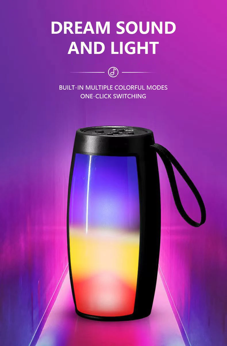 LED Light Portable Bluetooth Speaker Wireless Bass Column Waterproof Outdoor USB Speakers Support AUX TF Subwoofer