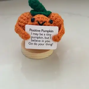 Pocket Hug Positive Kürbis Häkelpuppe - Handgemachte Motivationsfigur Mit Karte