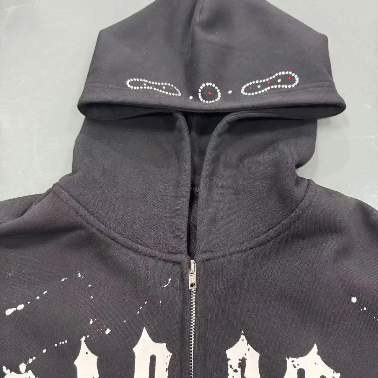 Streetwear Custom Boxy 420 Gsm Rhinestone Zip Men Hoodie Acid Wash High Quality Heavyweight Cotton Distressed Zipper Hoodies gallery 5