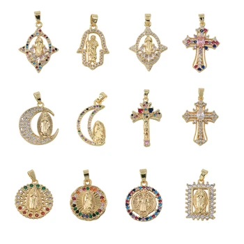Custom Crystal Zircon Joyas encanto Religious Catholic Holy Guadalupe Virgin Mary Pendants Charms For Jewelry Making