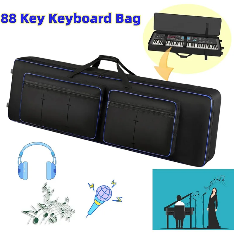 Rolling 88 Key Keyboard Case with Wheels Piano Bag with Handles & Shoulder Straps
