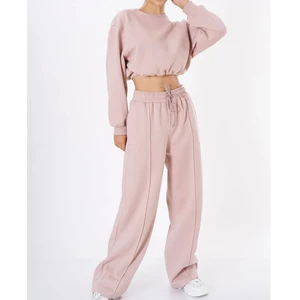 Customization High Quality Heavyweight Acid Wash Sweat Suits Puff Printing Women's Tracksuits Two Piece Set for Women