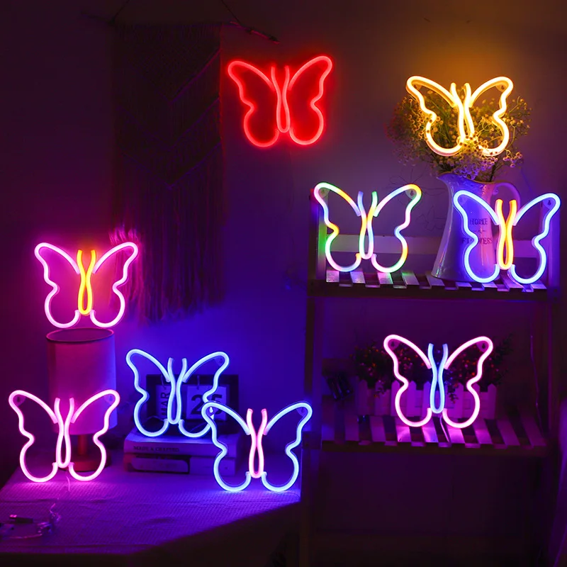 New Design Creative Custom Butterfly Led Neon Sign Light Living Room Holiday Home Kids Room Decor Diy Rgb Flexible Neon Sign