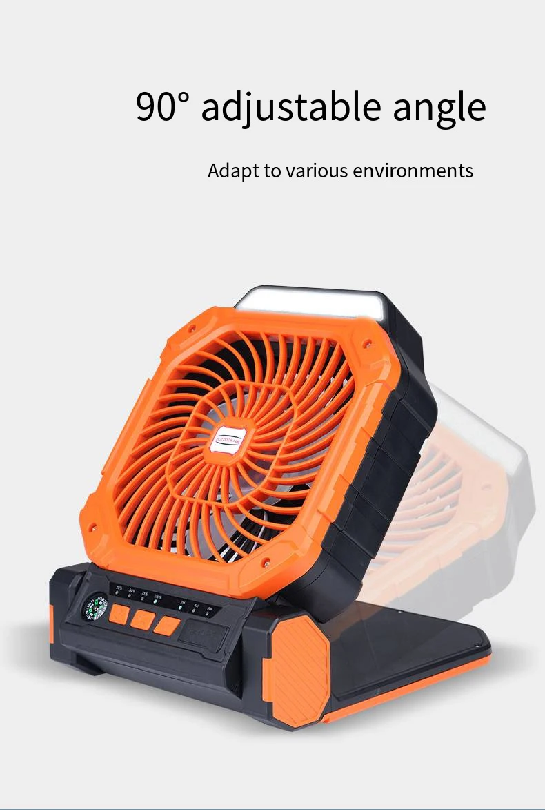 7800mAh Solar Portable Fan with Brushless Motor,USB-C Charging,4-Speed & LED Light/CE/FCC/ROHS Certified for Outdoor Camping