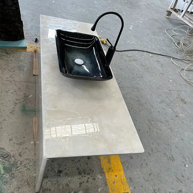 Custom Translucent Luxury Stone Onyx Marble White Crystal Quartz Stone Bathroom Vanity Top Kitchen Countertop
