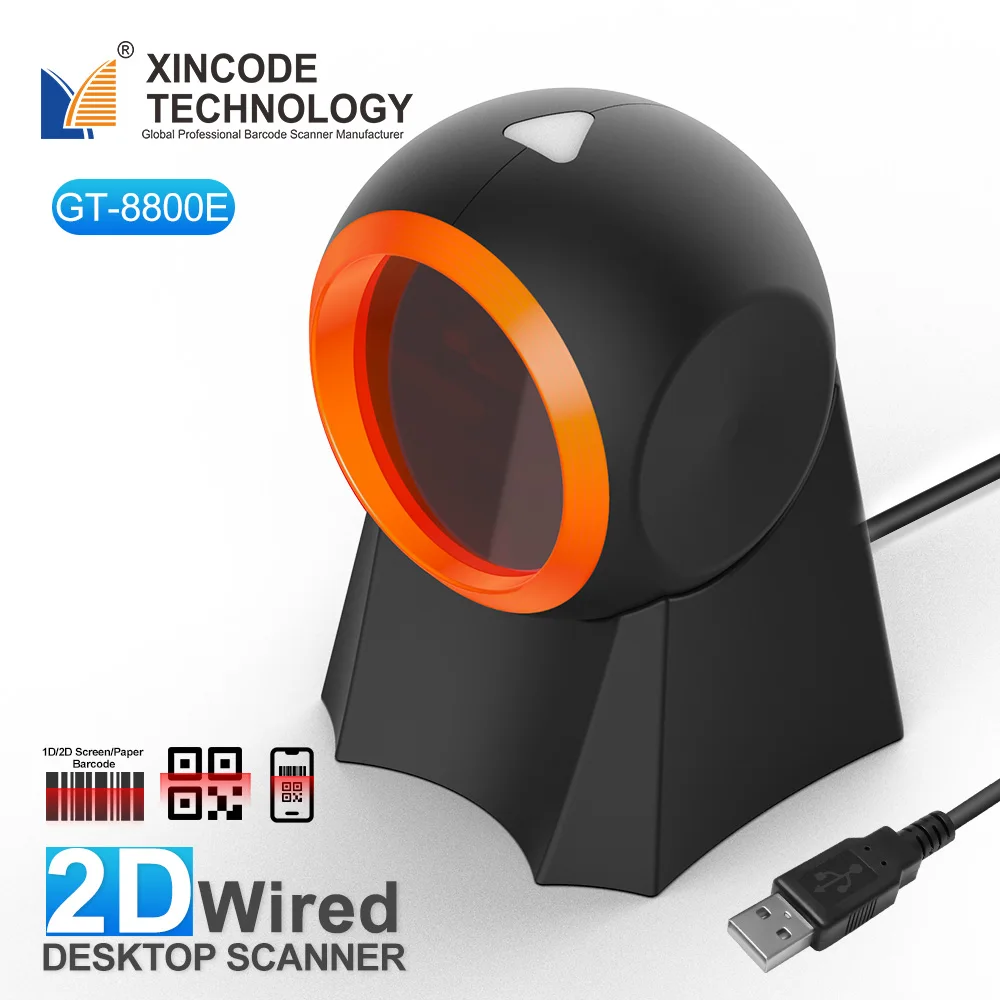 Xincode Automatic Sensing Scan 1D 2D QR Code Scanner Desktop  Barcode Scanner for Supermarket GT-8800E