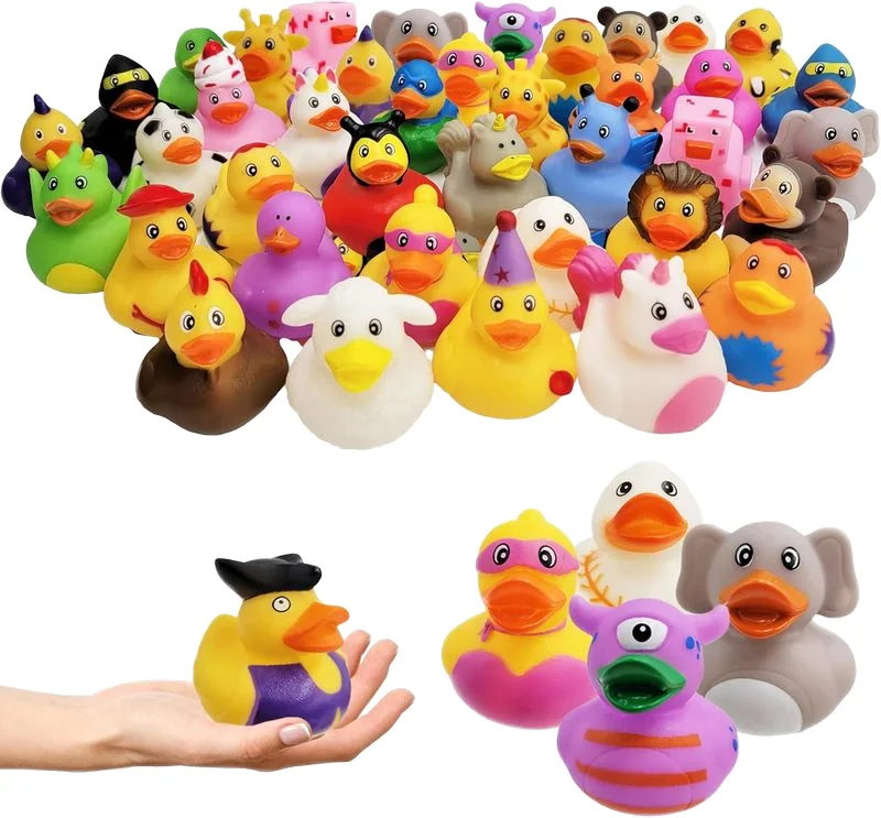 Promotional Floating Race Animal Bath Duck Printed Vinyl Baby Novelties Toys Squeaky Bath Bulk Rubber Ducks for Bathroom Use