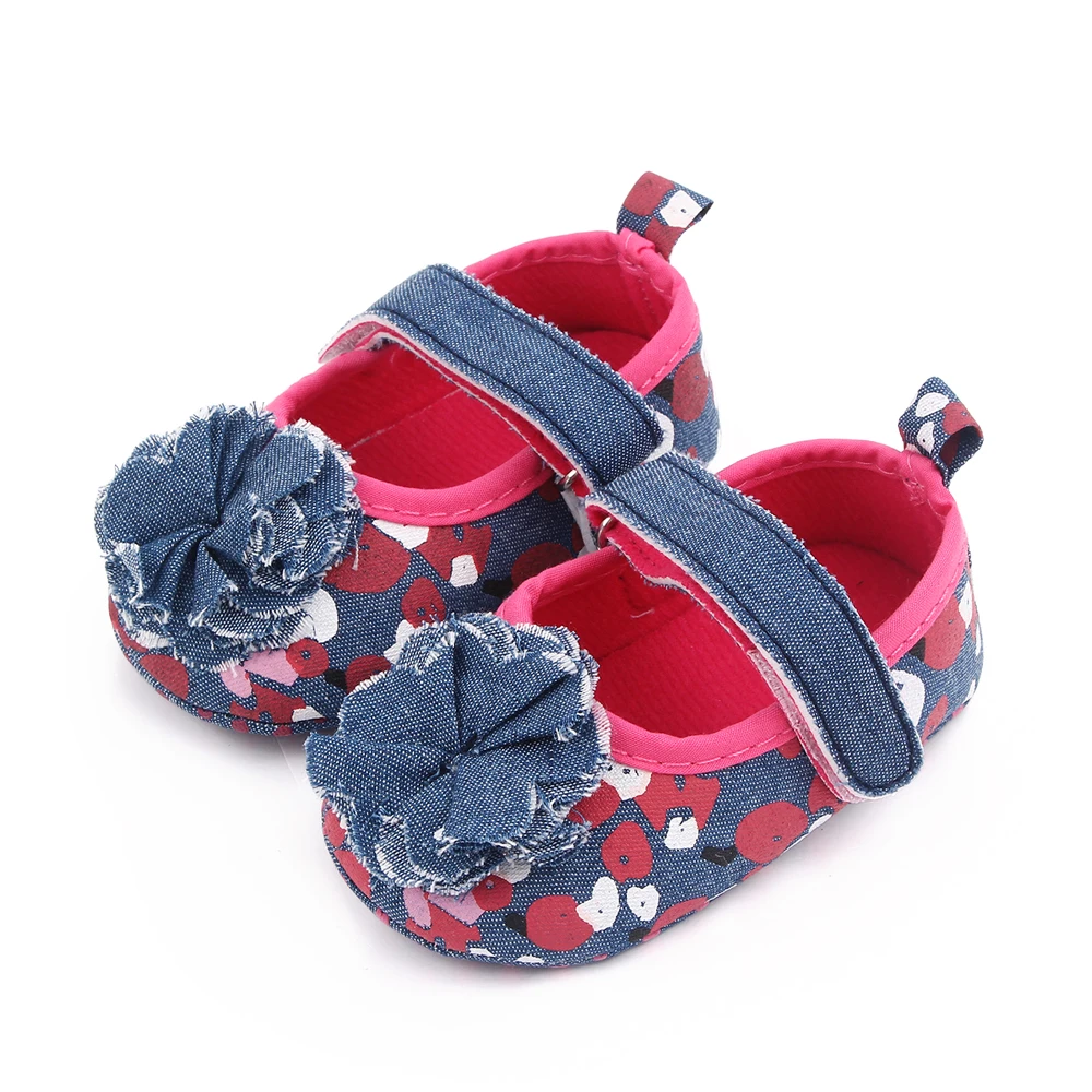 Spring and Autumn Baby Girls Denim Little Flower Infants Shallow Mouth Princess Toddler Shoes details