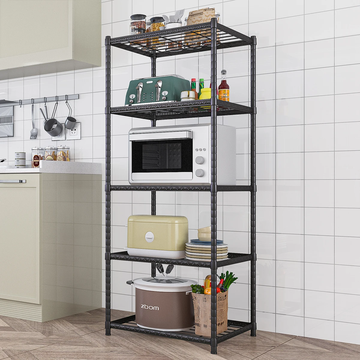 Multifunctional Storage Rack with  5 Floors Metal Storage Holders Racks Organizer Kitchen and Bathroom Adjustable Storage Rack
