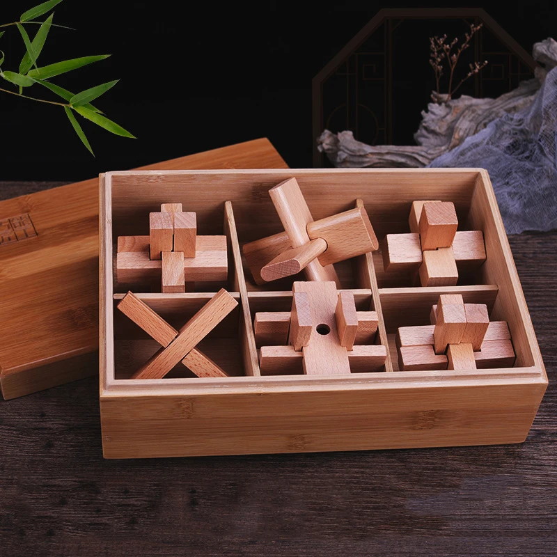Set De 4 Puzzles 3D De Bambú Tipo Kongming Luban, Juego Educativo Y De Lógica Para Niños Y Adultos, Ideal Para Desarrollar La Mente