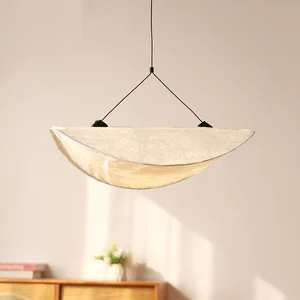 JACKSUN Modern Nordic Style Silk Fabric LED Chandelier Lighting Long Pendant Lamp Warm White Home Office Living Room