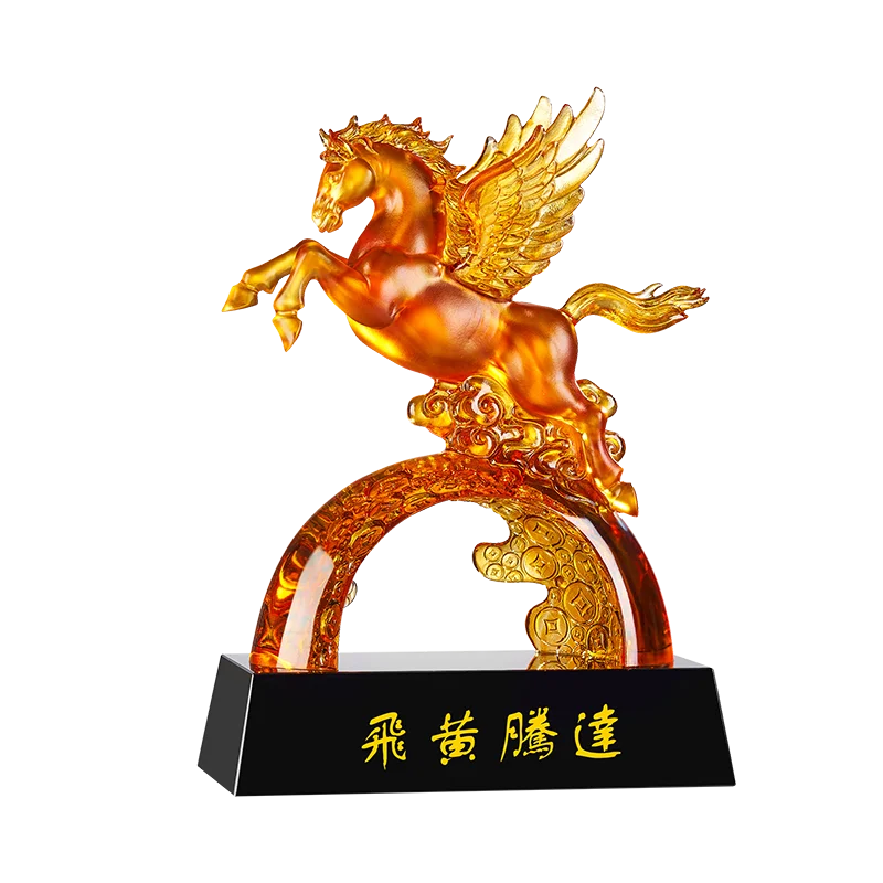Tehtyjen tukku myynti räätälöity käsintehty Feng Shui -tyylinen Liuli-kide hevosen vuoden trofeet yhteistyöhön liittyviin palkintoihin
