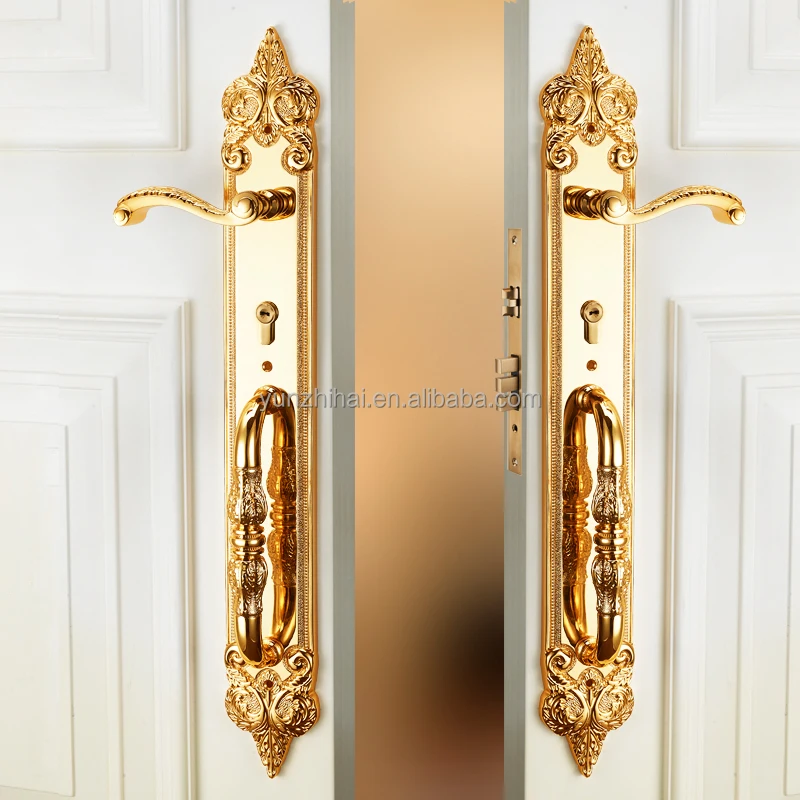 YZH Factory Price Classical Style All Copper Handle Lock for Double Wooden Main Door