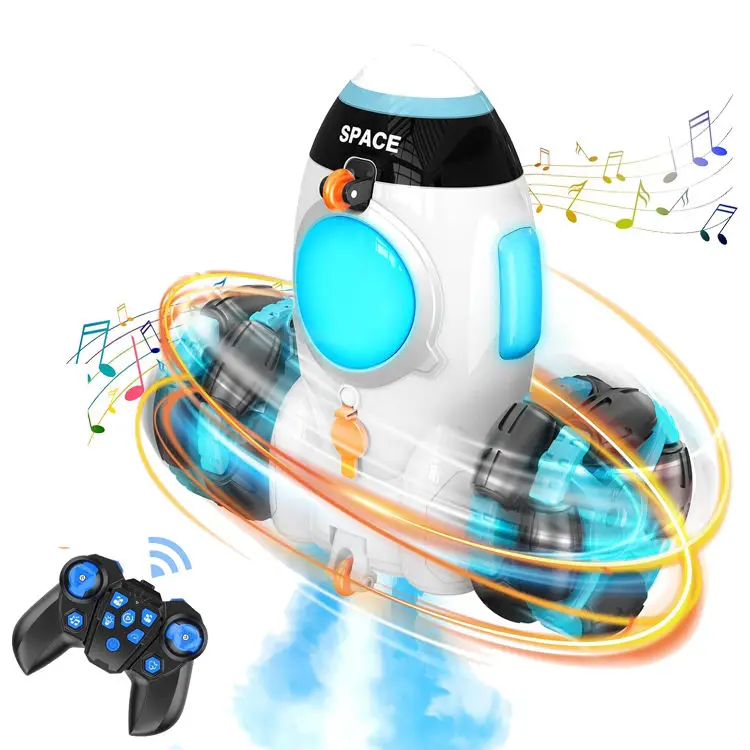 Led Light Rocket Car Remote Control Stunt Car 360 Degree  Rotation Space Vehicls Rc Car with Smoke Mist Spraying