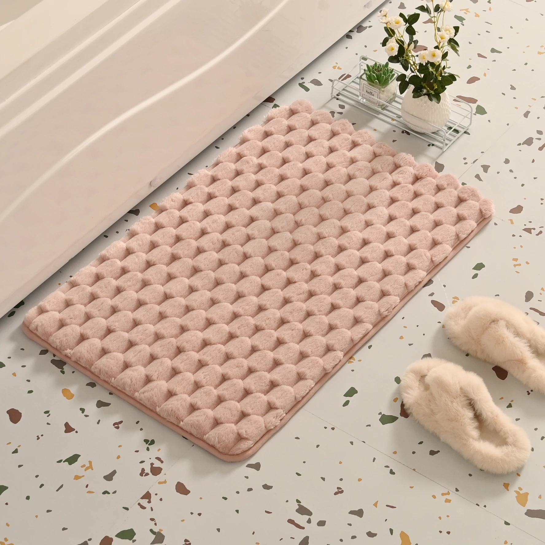 3cm Thick Bath Mat - Fish Scale Conical Pattern, Absorbent Non-Slip Cotton Toilet Bath Mat with Quick-Dry Technology, Ideal Bathroom Rugs and Floor Mats for Home