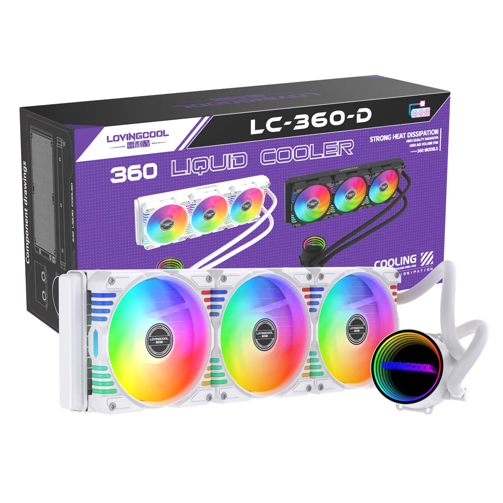LOVINGCOOL White 360 AIO CPU Liquid Water Cooler - Silent Performance