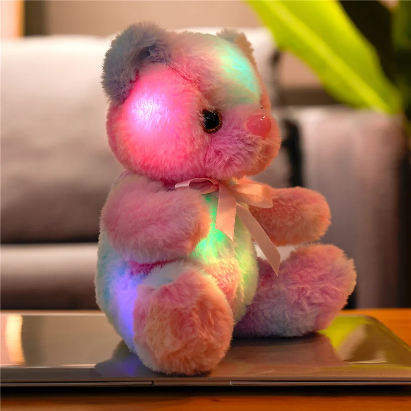 22cm Rainbow LED Teddy Bear Creative Light-Up Soft Plush Toy Super Soft Long Plush Animal Free Shipping
