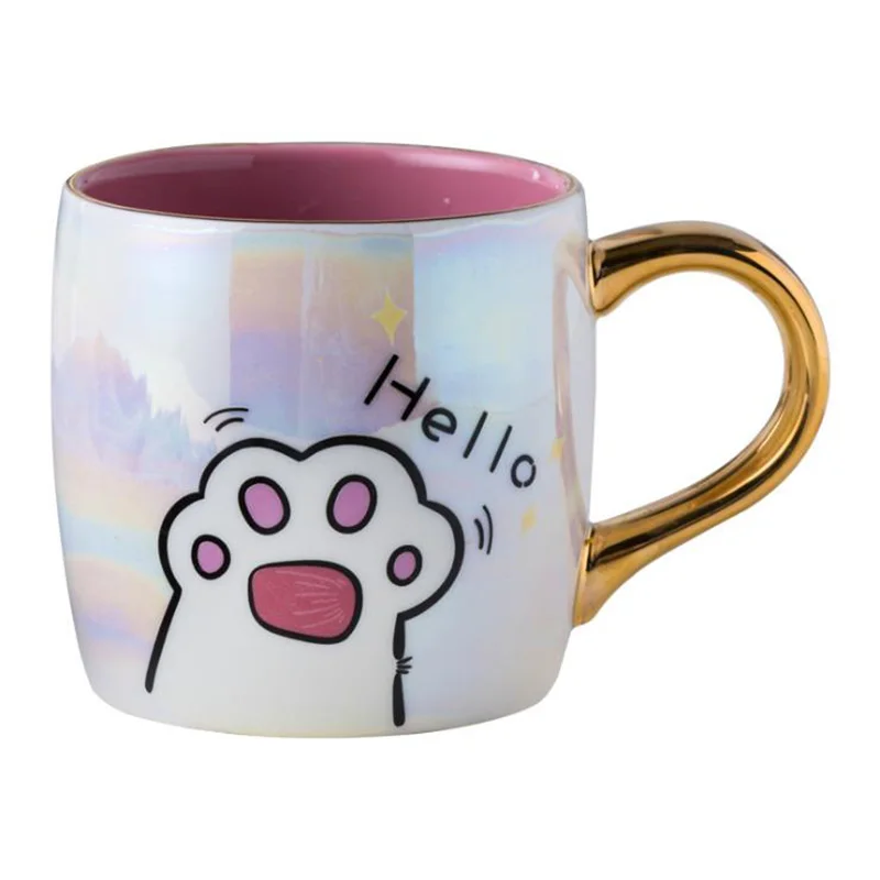 Solhui Nordic Pearl Glazed Porcelain Cat Paw Coffee Mugs Cartoon Cute ...