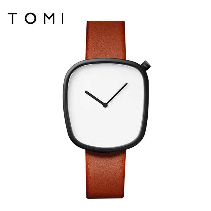 TOMI-T077 New Watch Quartz Simple Fashion Men's Leather Belt Square Black Watch