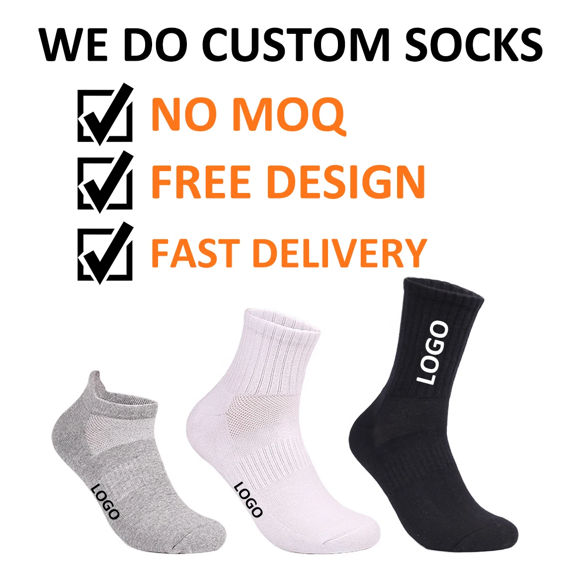 New Product Custom Logo White Black Letter Cotton Sports Socks Sox Crew