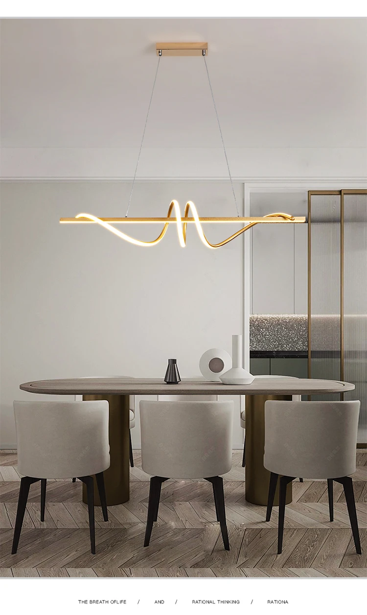 2025 Post-Modern Nordic Style LED Table Chandelier Simple Curved Art Design Pendant Light for Restaurant or Bar Dining Table