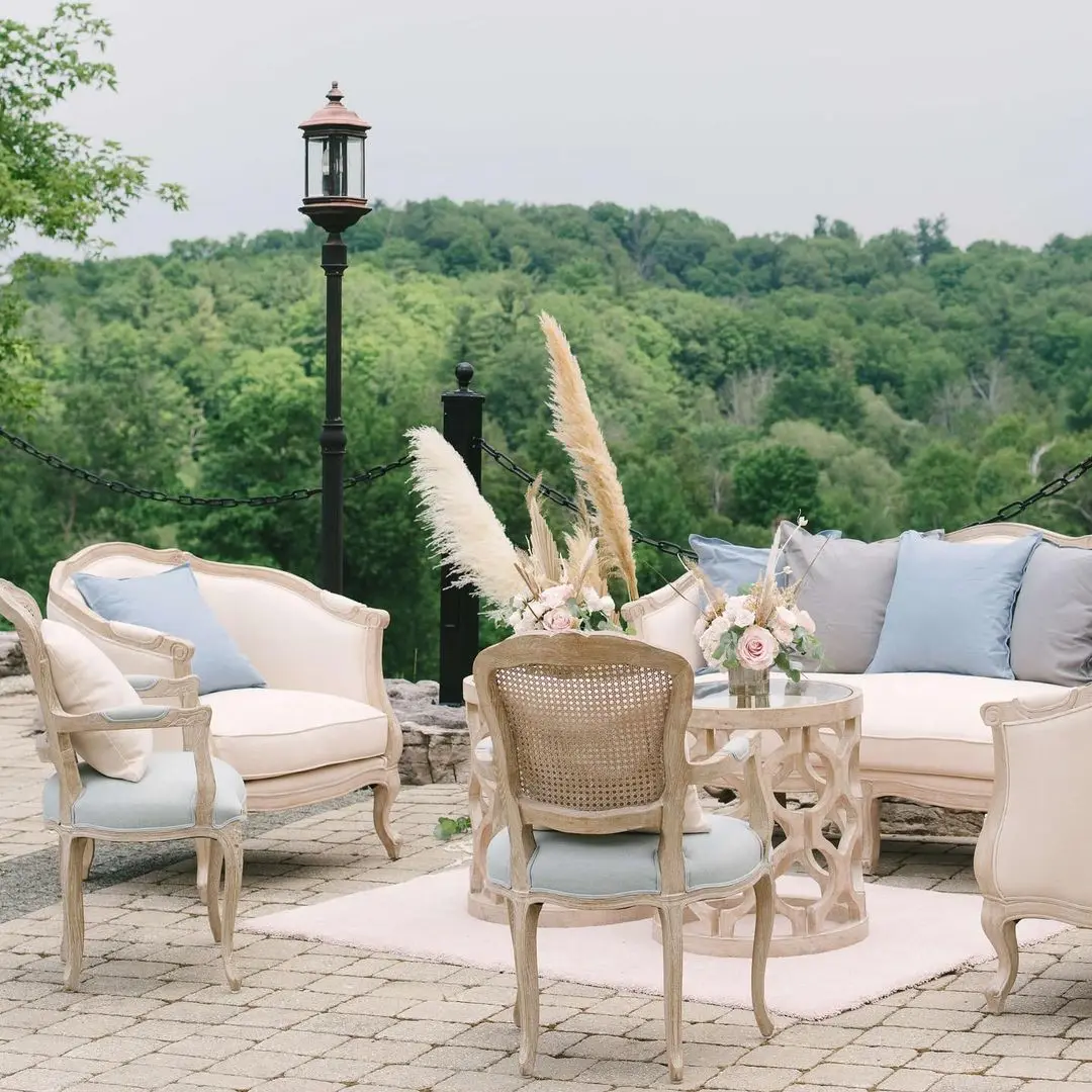 Arabic European Style Rustic Wedding Solid Wood Majlis Sofa Chair Set Furniture Luxury for Bride and Groom Event