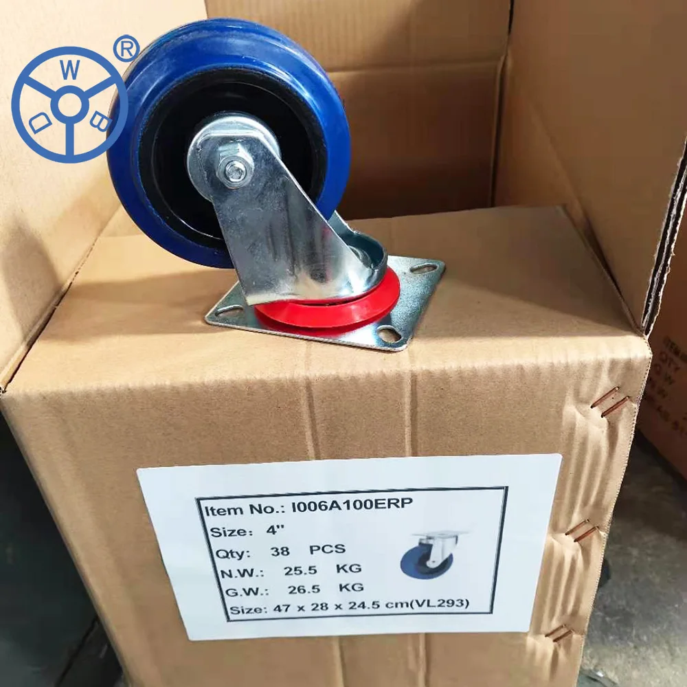 3/3.5/4/5/6/8 Inch Black Rubber Swivel Steel Core Industrial Caster Wheel With Brake for Waste Bin Trash Can