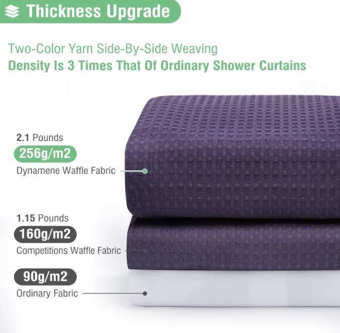 Luxury Minimalist Bath Curtain Set with 12 Plastic Hooks Black Purple Waffle Textured Heavy Duty Shower Curtains for Bathroom