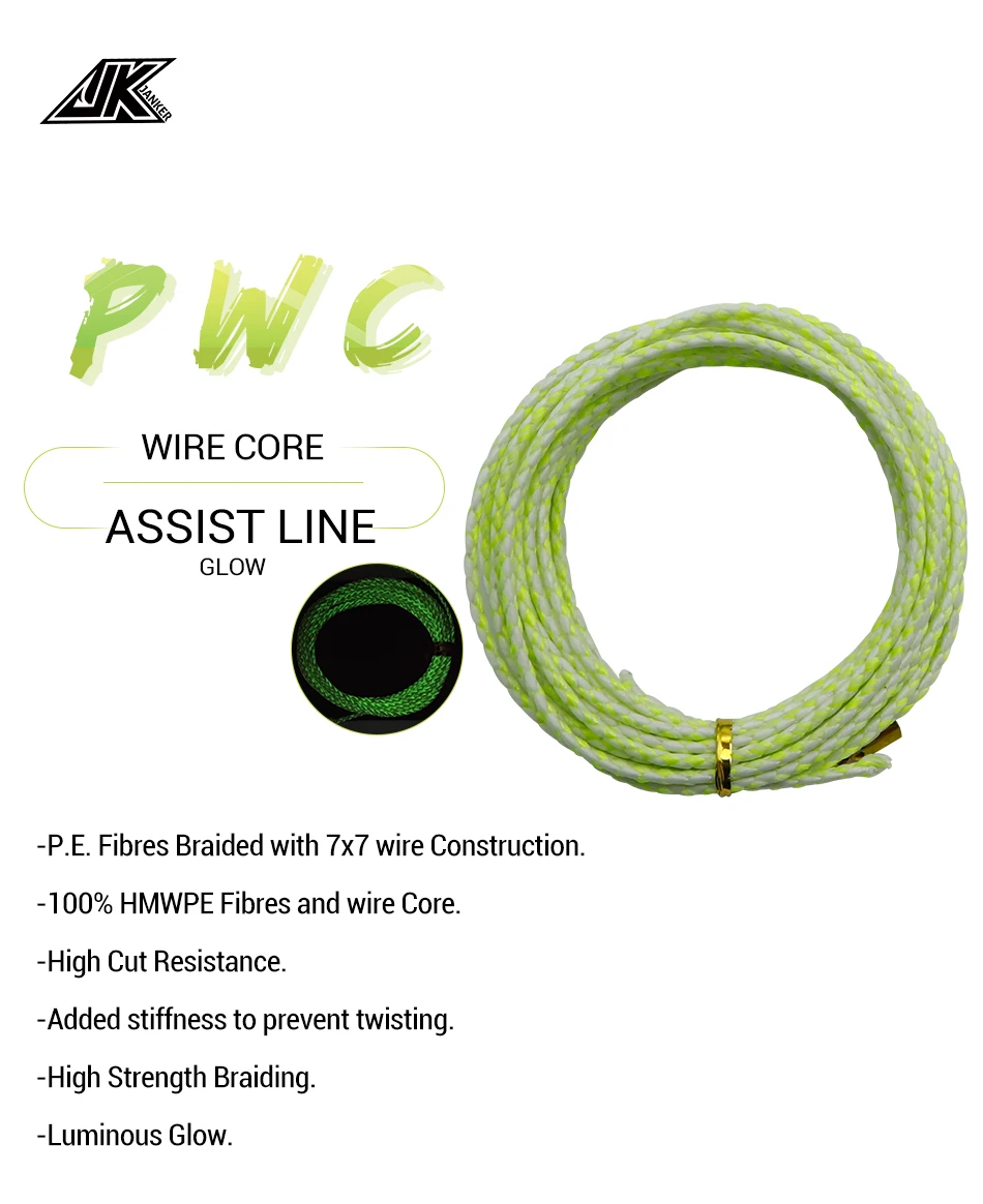 JK 90/120/150LB Luminous PE Assist Line 7*7 Stainless Steel Wire