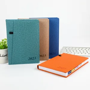 2026 New Arrival B5 Hardcover Planner Notebook A5 Linen Fabric Style Cover with PU Leather Pocket Sewing Binding Journal Diary