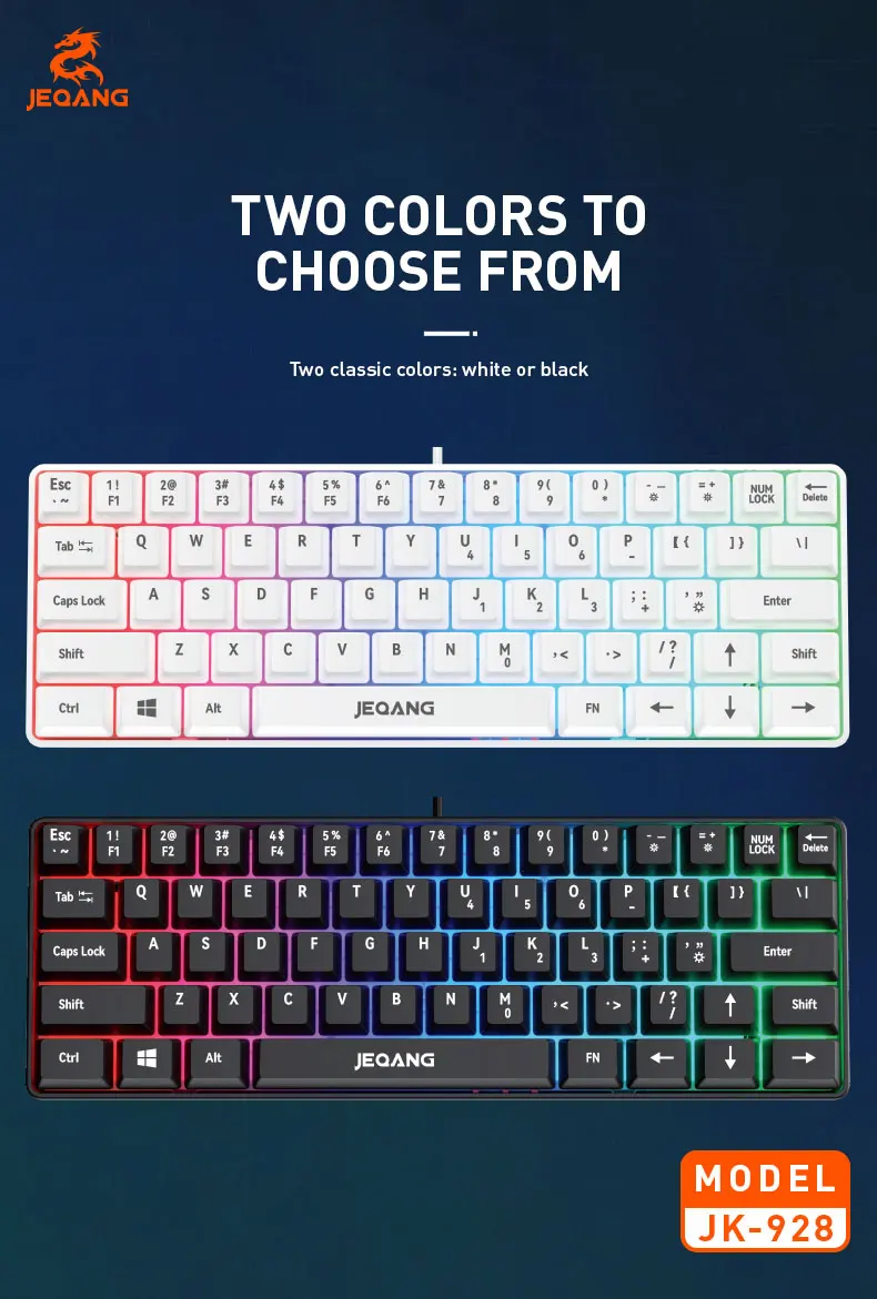Jeqang JK-928 Mini Wired RGB 61-Keys Keyboard New Product Scissor Operation Style for Gaming or Office
