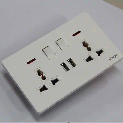 LONON 2 Usb Double 13a 6 Pin Wall Power Switch Socket