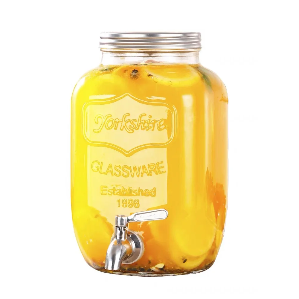 Customized Logo Printed 1 Gallon 4L Ice Cold Steel Beverage Dispenser Jar With Tap Glass Water Dispenser
