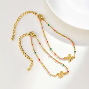 New Fashion Gold Color Plated Stainless Steel Snake Chain Bracelet for Women Colorful Oil Dripping Retro Jewelry Gift