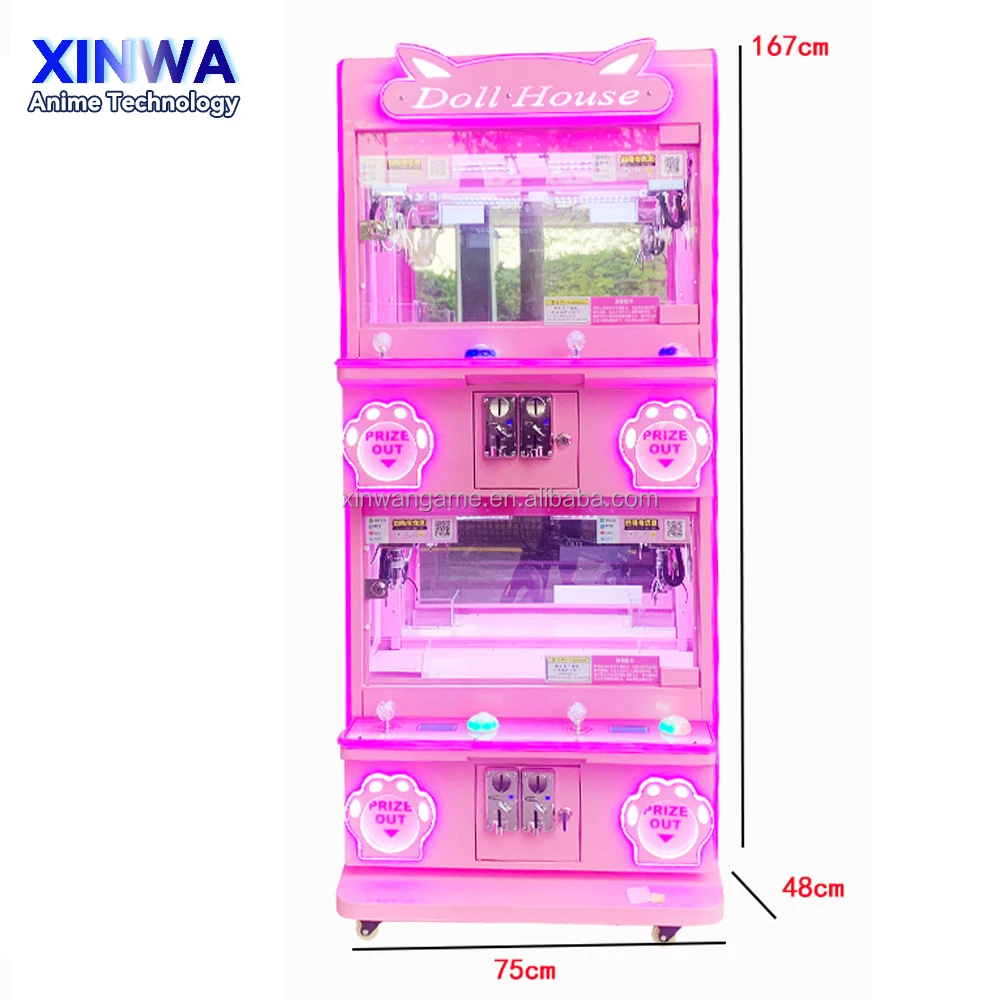 Mini Pink House Arcade Japanese Claw Machine 4 Players Doll Crane