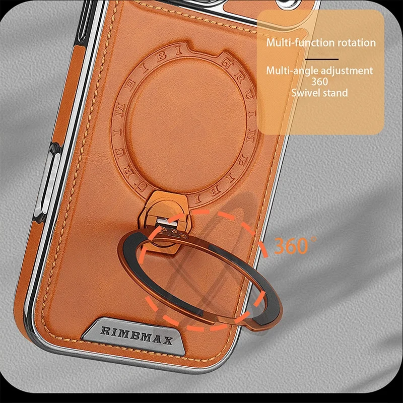 Luxury Magnetic Leather Phone Case for iPhone 17 11 12 13 14 15 16 Pro Max 17 Air With 360° Metal Ring Stand Shockproof Cover