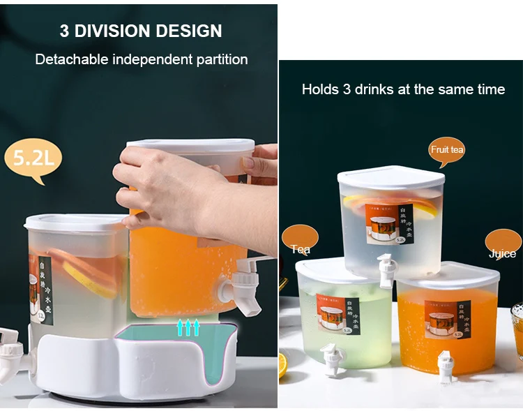 3 Grid Beverage Dispenser with Rotating Drink Jug Bucket High Capacity Detachable Juice Jug for Home Party Use