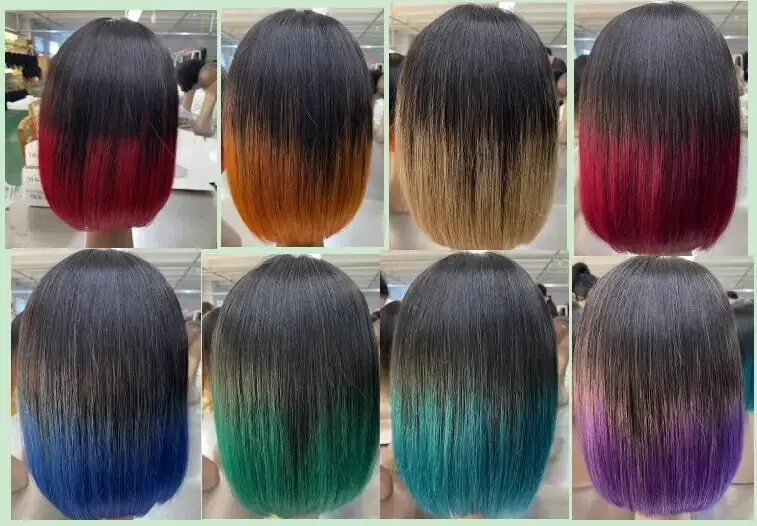 Blaues Ombré Bob Echthaarperücke Mit Lace Closure Für Damen_voghion.com