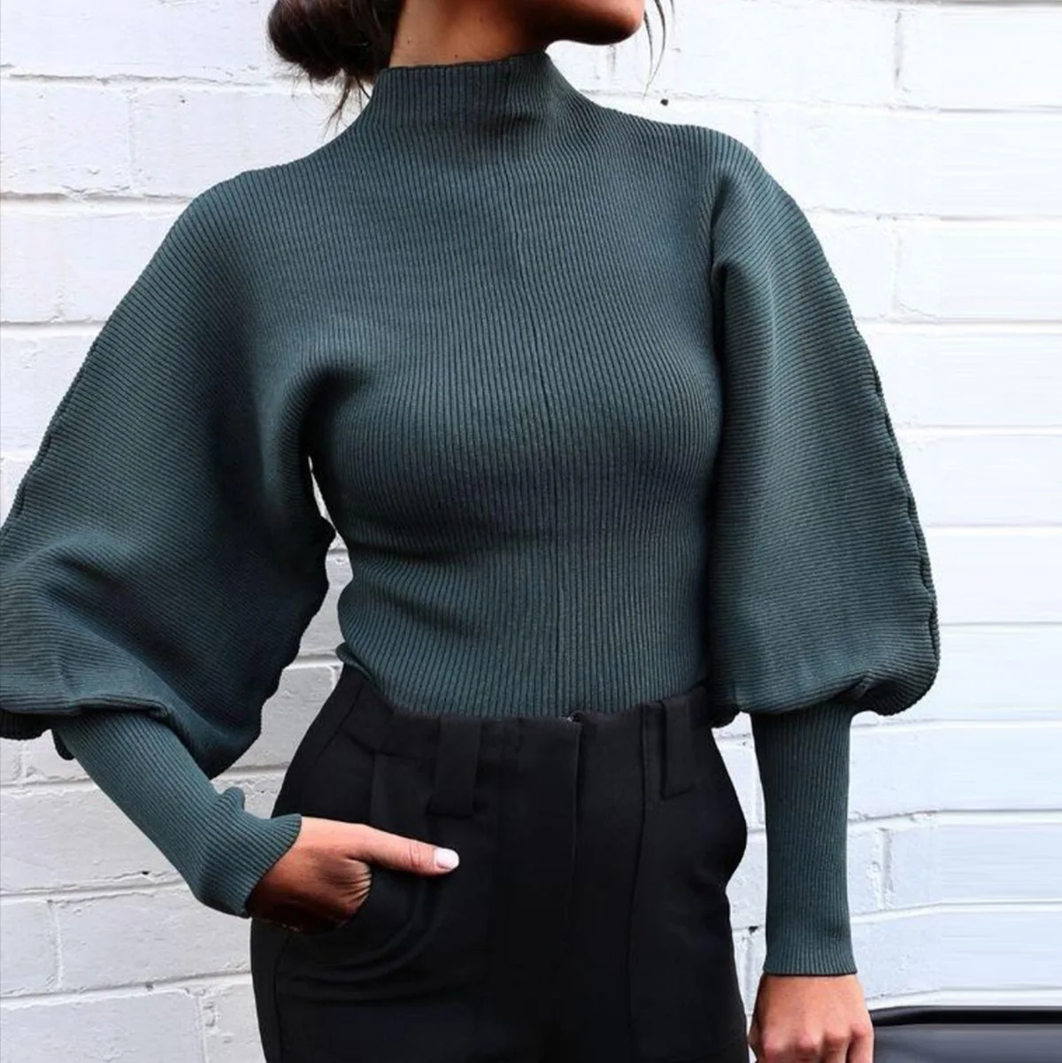 turtleneck lantern sleeve sweater