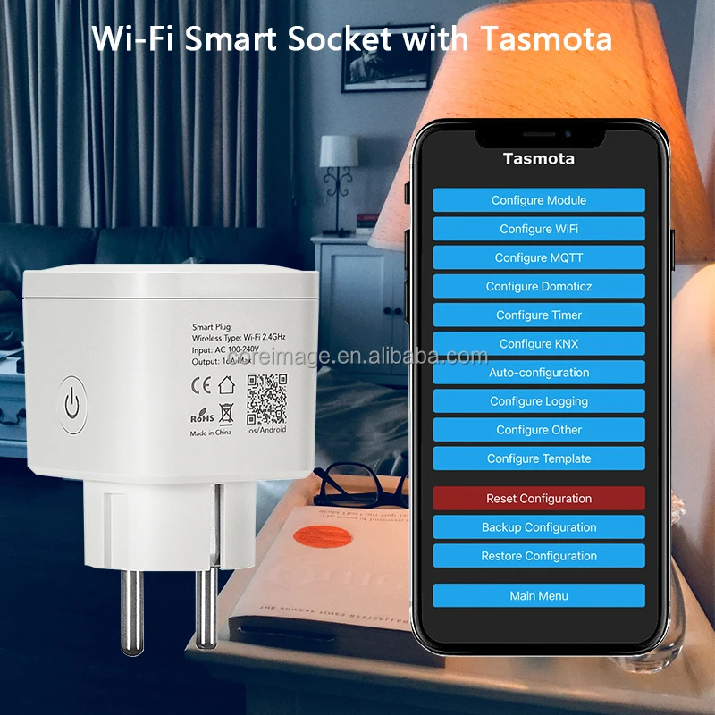 Tasmota WiFi Smart Plug German Power Socket 16A 220V with Energy Monitoring Remote Control Time Shedule Alexa Home Assistant