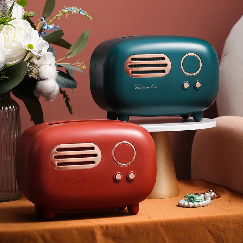 Luxury Retro Radio Shape Extraction Storage Box Holder Tissue Box Living Room Plastic Paper Towel Dispensers Facial Tissue Box