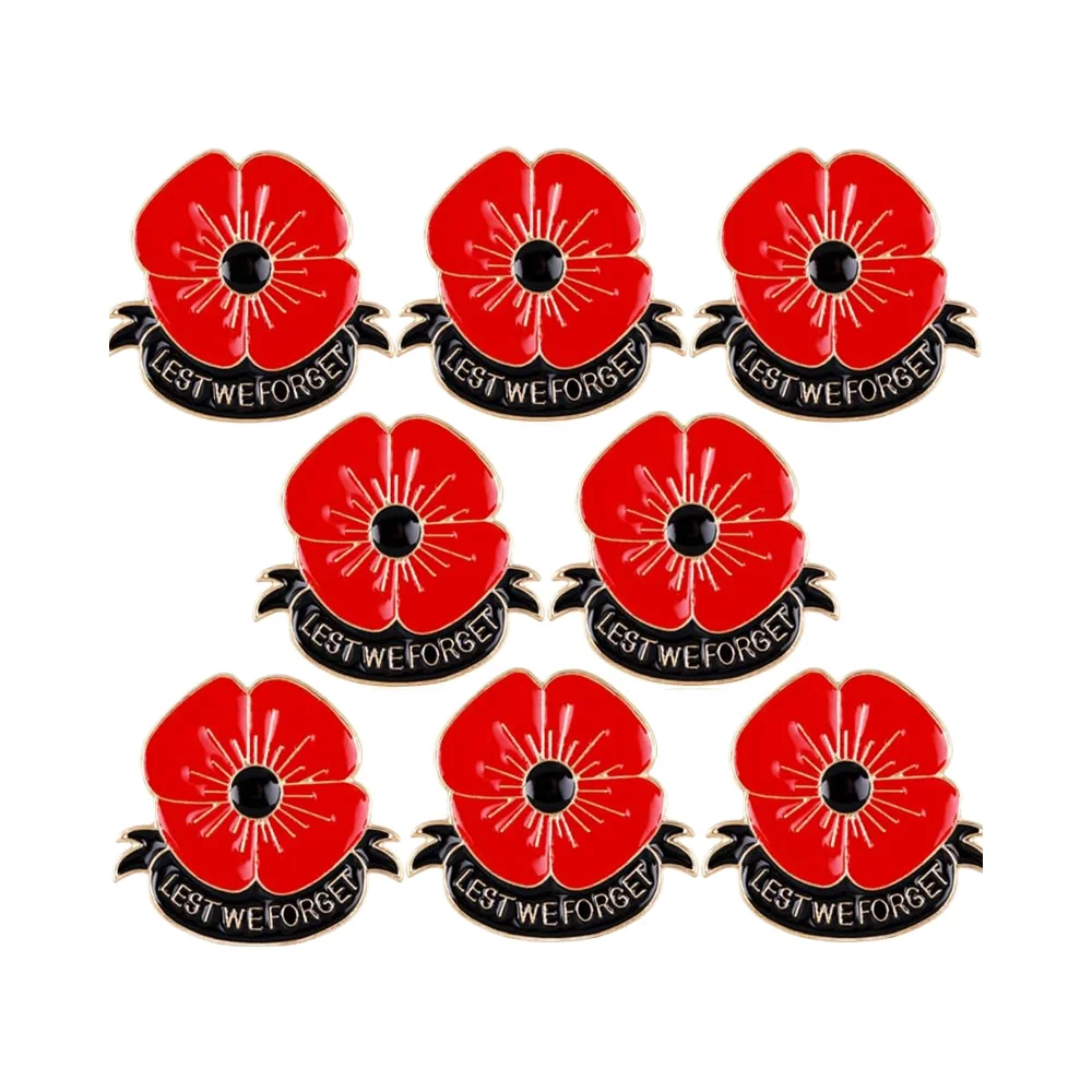 Poppy Brooch Pins Memorial Day Badge Anzac Remembrance Day Gifts Custom Metal Flower Enamel Lapel Pins Jewellery Lest We Forget