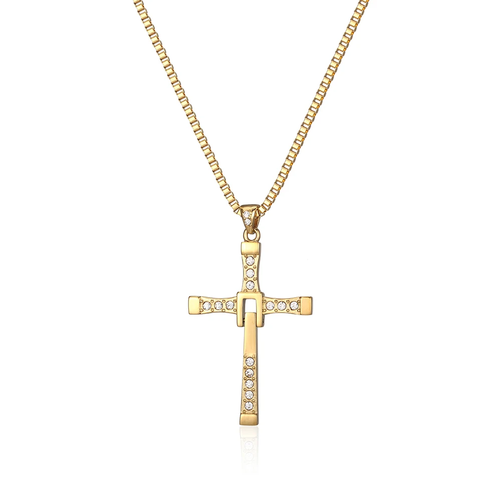 Gold Chain Fast Furious Cross Necklace Stainless Steel Gold Plated Fashion  Fast Furious Cross Pendant