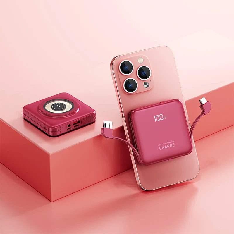 Portable Magnetic Wireless Power Bank 10000mAh with Built in Cable Power Card 10000 mAh